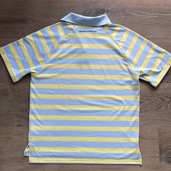 Youth Under Armour HeatGear Blue and Yellow Striped Golf Shirt-Y Large - Picture 2 of 9